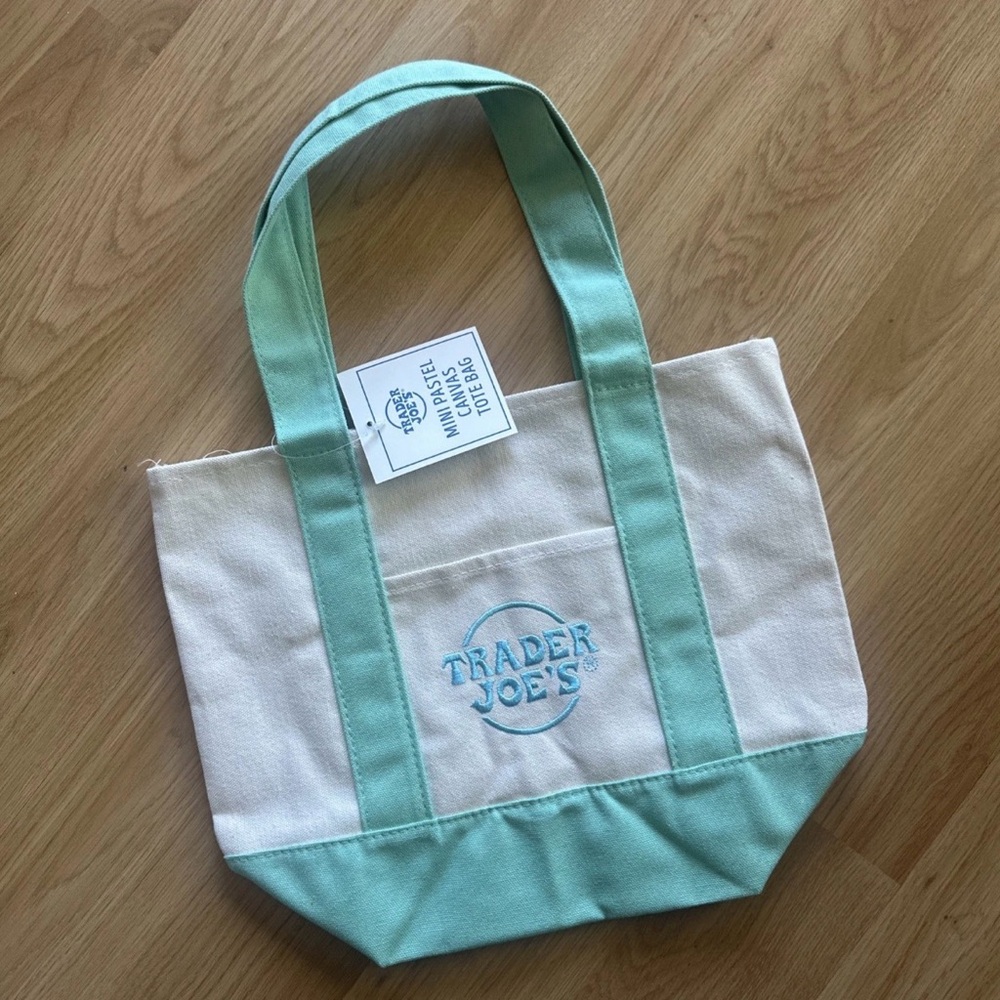 Trader Joe's Mint Green and Cream Canvas Tote Bag